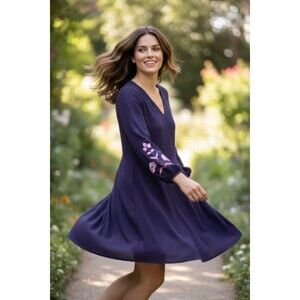 Vtg Ann Taylor Purple Embroidered Dress Sz S Boho Fairycore Cottage-Core Retro